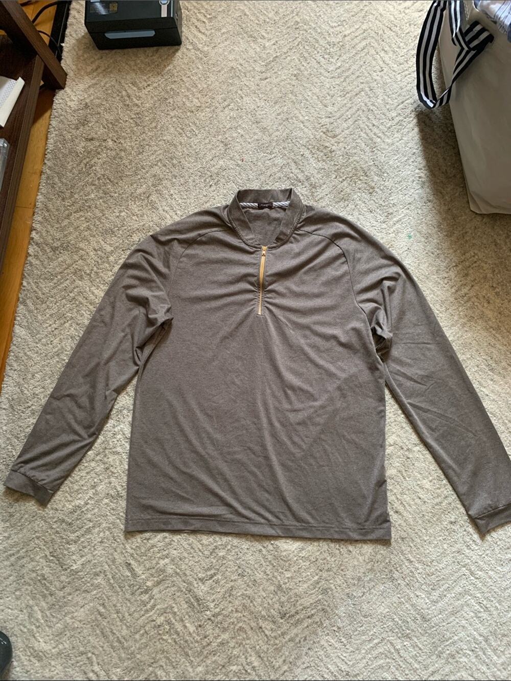 J. McLaughlin Olive-Brown Quarter-Zip Pullover with Yellow Zipper